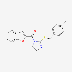 molecular formula C20H18N2O2S B2839374 benzofuran-2-yl(2-((4-methylbenzyl)thio)-4,5-dihydro-1H-imidazol-1-yl)methanone CAS No. 851805-52-2