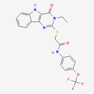 molecular formula C21H17F3N4O3S B2839401 2-((3-乙基-4-氧代-4,5-二氢-3H-嘧啶并[5,4-b]吲哚-2-基)硫代)-N-(4-(三氟甲氧基)苯基)乙酰胺 CAS No. 888460-87-5