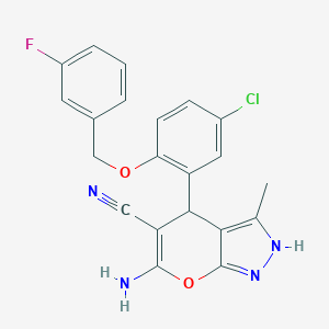 6-Amino-4-{5-chloro-2-[(3-fluorobenzyl)oxy]phenyl}-3-methyl-1,4-dihydropyrano[2,3-c]pyrazole-5-carbonitrile
