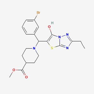 Methyl 1-((3-bromophenyl)(2-ethyl-6-hydroxythiazolo[3,2-b][1,2,4]triazol-5-yl)methyl)piperidine-4-carboxylate