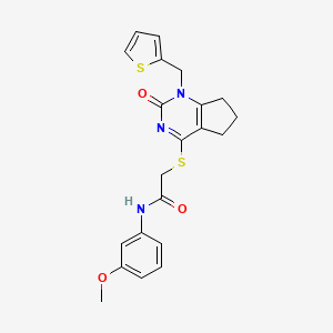 molecular formula C21H21N3O3S2 B2839423 N-(3-甲氧基苯基)-2-((2-氧代-1-(噻吩-2-基甲基)-2,5,6,7-四氢-1H-环戊[d]嘧啶-4-基)硫)乙酰胺 CAS No. 899954-91-7
