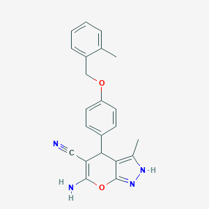 molecular formula C22H20N4O2 B283944 6-Amino-3-methyl-4-{4-[(2-methylbenzyl)oxy]phenyl}-1,4-dihydropyrano[2,3-c]pyrazole-5-carbonitrile 