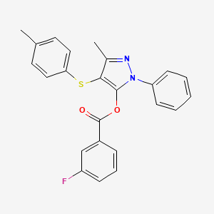 molecular formula C24H19FN2O2S B2839485 3-甲基-1-苯基-4-(对甲苯硫基)-1H-噻唑-5-基-3-氟苯酸酯 CAS No. 851126-69-7