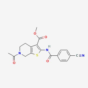 molecular formula C19H17N3O4S B2839487 Methyl 6-acetyl-2-(4-cyanobenzamido)-4,5,6,7-tetrahydrothieno[2,3-c]pyridine-3-carboxylate CAS No. 887893-83-6