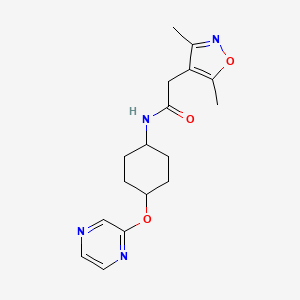 molecular formula C17H22N4O3 B2839496 2-(3,5-dimethylisoxazol-4-yl)-N-((1r,4r)-4-(pyrazin-2-yloxy)cyclohexyl)acetamide CAS No. 2034437-42-6
