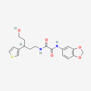 molecular formula C18H20N2O5S B2839498 N1-(benzo[d][1,3]dioxol-5-yl)-N2-(5-hydroxy-3-(thiophen-3-yl)pentyl)oxalamide CAS No. 2034536-56-4