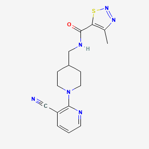 molecular formula C16H18N6OS B2839524 N-((1-(3-cyanopyridin-2-yl)piperidin-4-yl)methyl)-4-methyl-1,2,3-thiadiazole-5-carboxamide CAS No. 1797953-17-3