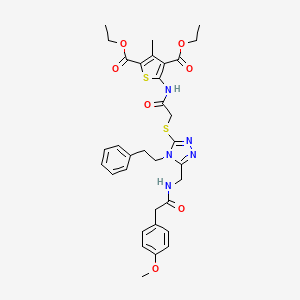 diethyl 5-(2-((5-((2-(4-methoxyphenyl)acetamido)methyl)-4-phenethyl-4H-1,2,4-triazol-3-yl)thio)acetamido)-3-methylthiophene-2,4-dicarboxylate