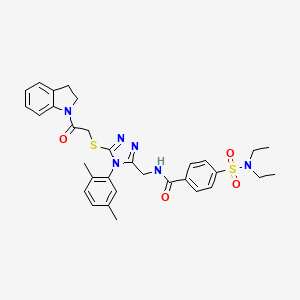 molecular formula C32H36N6O4S2 B2839538 4-(N,N-diethylsulfamoyl)-N-((4-(2,5-dimethylphenyl)-5-((2-(indolin-1-yl)-2-oxoethyl)thio)-4H-1,2,4-triazol-3-yl)methyl)benzamide CAS No. 309969-43-5