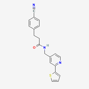 molecular formula C20H17N3OS B2839580 3-(4-cyanophenyl)-N-((2-(thiophen-2-yl)pyridin-4-yl)methyl)propanamide CAS No. 2034269-98-0