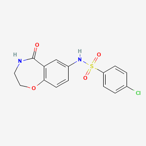 molecular formula C15H13ClN2O4S B2839582 4-chloro-N-(5-oxo-2,3,4,5-tetrahydrobenzo[f][1,4]oxazepin-7-yl)benzenesulfonamide CAS No. 922554-29-8