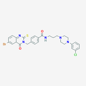 molecular formula C29H29BrClN5O2S B2839589 4-[(6-溴-4-氧代-2-硫代甲基-1,2,3,4-四氢喹唑啉-3-基)甲基]-N-{3-[4-(3-氯苯基)哌嗪-1-基]丙基}苯甲酰胺 CAS No. 422287-18-1