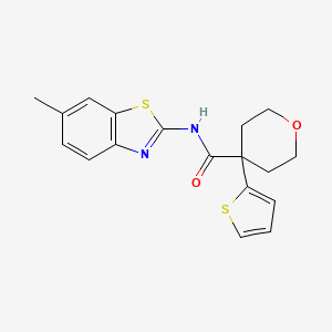 molecular formula C18H18N2O2S2 B2839598 N-(6-methyl-1,3-benzothiazol-2-yl)-4-thiophen-2-yloxane-4-carboxamide CAS No. 877650-52-7