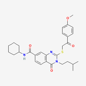 N-cyclohexyl-3-isopentyl-2-((2-(4-methoxyphenyl)-2-oxoethyl)thio)-4-oxo-3,4-dihydroquinazoline-7-carboxamide