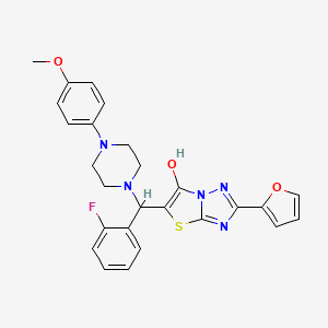 molecular formula C26H24FN5O3S B2839622 5-((2-Fluorophenyl)(4-(4-methoxyphenyl)piperazin-1-yl)methyl)-2-(furan-2-yl)thiazolo[3,2-b][1,2,4]triazol-6-ol CAS No. 887221-85-4
