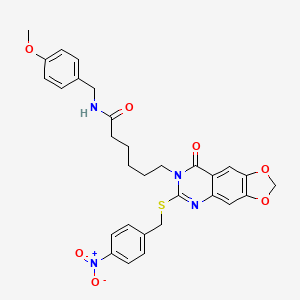 molecular formula C30H30N4O7S B2839633 N-(4-methoxybenzyl)-6-[6-[(4-nitrobenzyl)thio]-8-oxo[1,3]dioxolo[4,5-g]quinazolin-7(8H)-yl]hexanamide CAS No. 688060-94-8