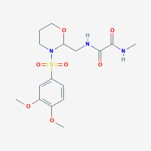 molecular formula C16H23N3O7S B2839638 N1-((3-((3,4-二甲氧基苯基)磺酰)-1,3-噁唑环丁烷-2-基)甲基)-N2-甲氧乙酰胺 CAS No. 872976-41-5