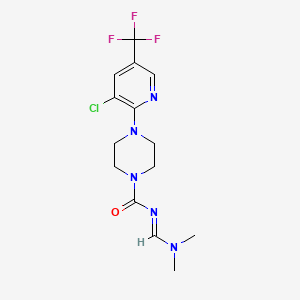 molecular formula C14H17ClF3N5O B2839656 4-[3-氯-5-(三氟甲基)吡啶-2-基]-N-[(1E)-(二甲基氨基)甲亚甲基]哌嗪-1-甲酰胺 CAS No. 339029-24-2