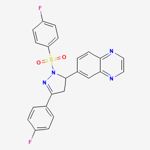 molecular formula C23H16F2N4O2S B2839658 6-(3-(4-fluorophenyl)-1-((4-fluorophenyl)sulfonyl)-4,5-dihydro-1H-pyrazol-5-yl)quinoxaline CAS No. 1018048-51-5