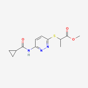 molecular formula C12H15N3O3S B2839659 Methyl 2-((6-(cyclopropanecarboxamido)pyridazin-3-yl)thio)propanoate CAS No. 1021254-43-2