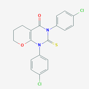molecular formula C19H14Cl2N2O2S B283969 1,3-bis(4-chlorophenyl)-2-thioxo-1,2,3,5,6,7-hexahydro-4H-pyrano[2,3-d]pyrimidin-4-one 