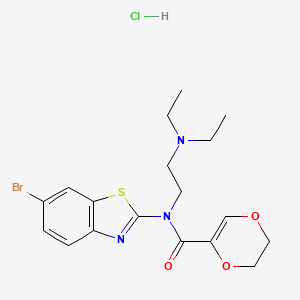molecular formula C18H23BrClN3O3S B2839701 N-(6-bromobenzo[d]thiazol-2-yl)-N-(2-(diethylamino)ethyl)-5,6-dihydro-1,4-dioxine-2-carboxamide hydrochloride CAS No. 1215386-43-8