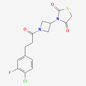 molecular formula C15H14ClFN2O3S B2839703 3-(1-(3-(4-Chloro-3-fluorophenyl)propanoyl)azetidin-3-yl)thiazolidine-2,4-dione CAS No. 1795300-83-2