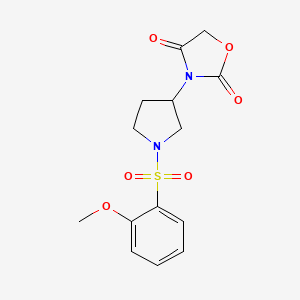 molecular formula C14H16N2O6S B2839716 3-(1-((2-Methoxyphenyl)sulfonyl)pyrrolidin-3-yl)oxazolidine-2,4-dione CAS No. 2034298-08-1