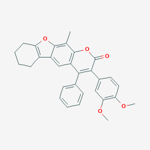 molecular formula C30H26O5 B283974 3-(3,4-dimethoxyphenyl)-11-methyl-4-phenyl-6,7,8,9-tetrahydro-2H-[1]benzofuro[3,2-g]chromen-2-one 