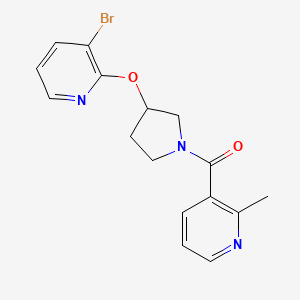 molecular formula C16H16BrN3O2 B2839765 (3-((3-Bromopyridin-2-yl)oxy)pyrrolidin-1-yl)(2-methylpyridin-3-yl)methanone CAS No. 1903042-58-9