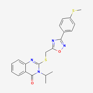 molecular formula C21H20N4O2S2 B2839767 3-isopropyl-2-(((3-(4-(methylthio)phenyl)-1,2,4-oxadiazol-5-yl)methyl)thio)quinazolin-4(3H)-one CAS No. 946328-77-4