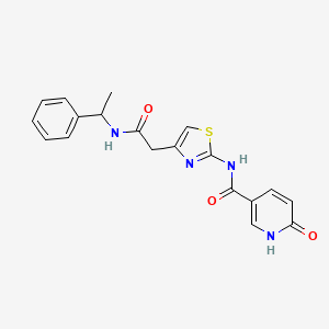 molecular formula C19H18N4O3S B2839789 6-oxo-N-(4-(2-oxo-2-((1-phenylethyl)amino)ethyl)thiazol-2-yl)-1,6-dihydropyridine-3-carboxamide CAS No. 946336-82-9