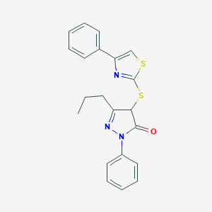 molecular formula C21H19N3OS2 B283981 2-phenyl-4-[(4-phenyl-1,3-thiazol-2-yl)sulfanyl]-5-propyl-2,4-dihydro-3H-pyrazol-3-one 