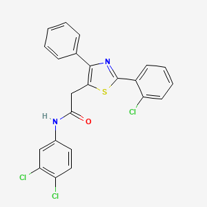 molecular formula C23H15Cl3N2OS B2839810 2-[2-(2-chlorophenyl)-4-phenyl-1,3-thiazol-5-yl]-N-(3,4-dichlorophenyl)acetamide CAS No. 338957-24-7