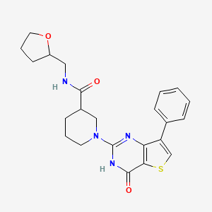 molecular formula C23H26N4O3S B2839816 1-(4-oxo-7-phenyl-3,4-dihydrothieno[3,2-d]pyrimidin-2-yl)-N-(tetrahydrofuran-2-ylmethyl)piperidine-3-carboxamide CAS No. 1251572-48-1