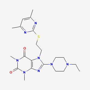 molecular formula C21H30N8O2S B2839835 7-[2-(4,6-Dimethylpyrimidin-2-yl)sulfanylethyl]-8-(4-ethylpiperazin-1-yl)-1,3-dimethylpurine-2,6-dione CAS No. 838903-85-8
