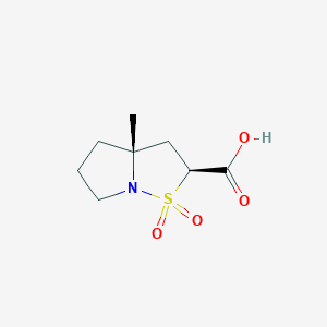 molecular formula C8H13NO4S B2839838 (2S,3aR)-3a-methyl-1,1-dioxo-3,4,5,6-tetrahydro-2H-pyrrolo[1,2-b][1,2]thiazole-2-carboxylic acid CAS No. 2247106-70-1