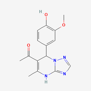 molecular formula C15H16N4O3 B2839840 1-[7-(4-hydroxy-3-methoxyphenyl)-5-methyl-4H,7H-[1,2,4]triazolo[1,5-a]pyrimidin-6-yl]ethan-1-one CAS No. 380466-92-2