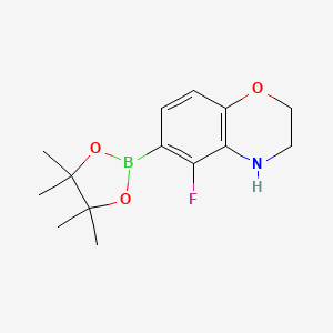 molecular formula C14H19BFNO3 B2839856 5-Fluoro-6-(4,4,5,5-tetramethyl-1,3,2-dioxaborolan-2-yl)-3,4-dihydro-2H-benzo[b][1,4]oxazine CAS No. 1256256-02-6