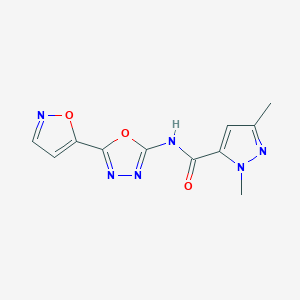 molecular formula C11H10N6O3 B2839861 N-(5-(isoxazol-5-yl)-1,3,4-oxadiazol-2-yl)-1,3-dimethyl-1H-pyrazole-5-carboxamide CAS No. 1014072-94-6