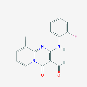 molecular formula C16H12FN3O2 B2839864 2-(2-Fluoroanilino)-9-methyl-4-oxopyrido[1,2-a]pyrimidine-3-carbaldehyde CAS No. 303025-13-0