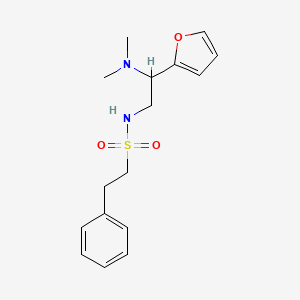molecular formula C16H22N2O3S B2839872 N-(2-(二甲基氨基)-2-(呋喃-2-基)乙基)-2-苯基乙烷磺酰胺 CAS No. 899955-43-2
