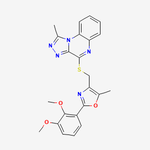 molecular formula C23H21N5O3S B2839879 2-(2,3-Dimethoxyphenyl)-5-methyl-4-(((1-methyl-[1,2,4]triazolo[4,3-a]quinoxalin-4-yl)thio)methyl)oxazole CAS No. 1031968-90-7