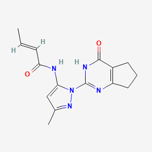 molecular formula C15H17N5O2 B2839897 (E)-N-(3-methyl-1-(4-oxo-4,5,6,7-tetrahydro-3H-cyclopenta[d]pyrimidin-2-yl)-1H-pyrazol-5-yl)but-2-enamide CAS No. 1003799-32-3