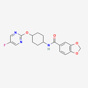molecular formula C18H18FN3O4 B2839899 N-((1r,4r)-4-((5-fluoropyrimidin-2-yl)oxy)cyclohexyl)benzo[d][1,3]dioxole-5-carboxamide CAS No. 2034401-38-0
