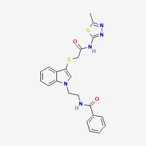 molecular formula C22H21N5O2S2 B2839908 N-[2-[3-[2-[(5-methyl-1,3,4-thiadiazol-2-yl)amino]-2-oxoethyl]sulfanylindol-1-yl]ethyl]benzamide CAS No. 532969-86-1