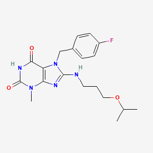molecular formula C19H24FN5O3 B2839913 7-(4-fluorobenzyl)-8-((3-isopropoxypropyl)amino)-3-methyl-1H-purine-2,6(3H,7H)-dione CAS No. 1105197-44-1