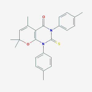 molecular formula C24H24N2O2S B283992 5,7,7-trimethyl-1,3-bis(4-methylphenyl)-2-thioxo-1,2,3,7-tetrahydro-4H-pyrano[2,3-d]pyrimidin-4-one 