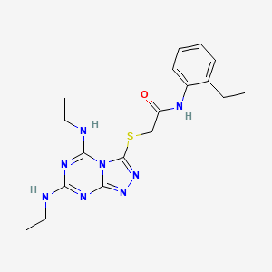 molecular formula C18H24N8OS B2839924 2-[[5,7-bis(ethylamino)-[1,2,4]triazolo[4,3-a][1,3,5]triazin-3-yl]sulfanyl]-N-(2-ethylphenyl)acetamide CAS No. 886902-15-4