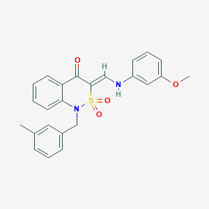molecular formula C24H22N2O4S B2839926 (3Z)-3-{[(3-methoxyphenyl)amino]methylene}-1-(3-methylbenzyl)-1H-2,1-benzothiazin-4(3H)-one 2,2-dioxide CAS No. 892298-95-2